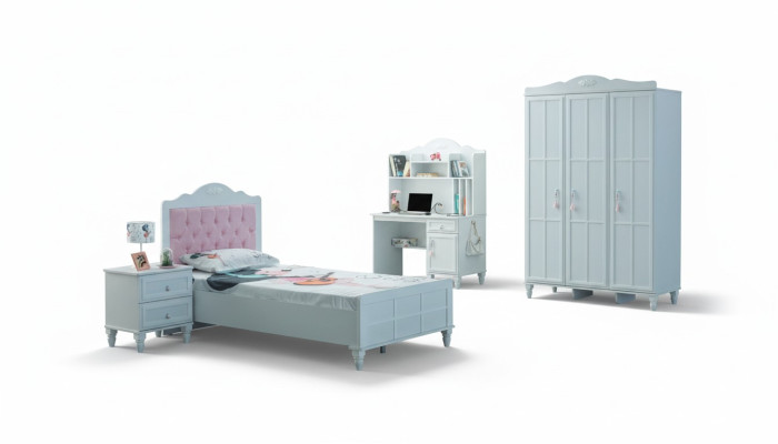 Complet ensemble de meubles pour enfants Lit pour enfants Bois Ensemble 4 pièces Chambre d'enfant Blanc