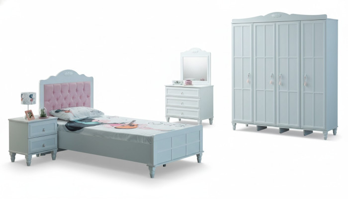 Set complet de meubles de luxe pour enfants Lit d'enfants Blanc Bois 5 pièces Chambre d'enfants