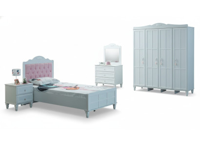 Set complet de meubles de luxe pour enfants Lit d'enfants Blanc Bois 5 pièces Chambre d'enfants