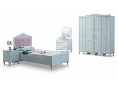 Set complet de meubles de luxe pour enfants Lit d'enfants Blanc Bois 5 pièces Chambre d'enfants