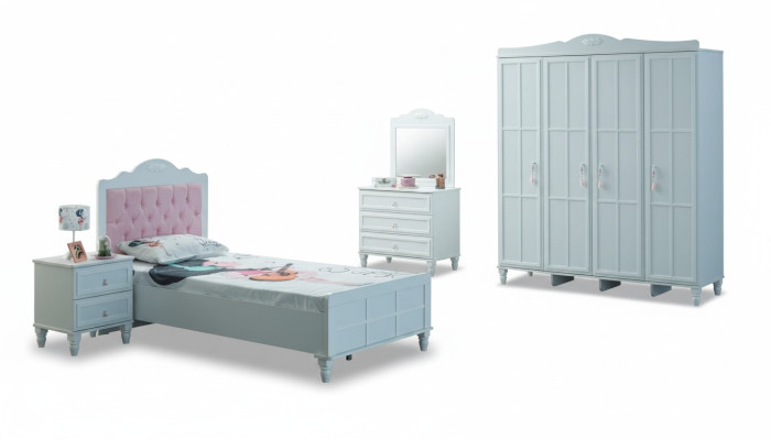 Chambre d'enfant Complète avec mobilier pour enfants Lit d'enfant en bois Ensemble 5 pièces Blanc