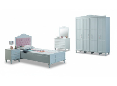 Chambre d'enfant Complète avec mobilier pour enfants Lit d'enfant en bois Ensemble 5 pièces Blanc