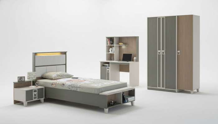 Chambre d'enfant Suite Lit Lit pour enfants Mobilier pour enfants Gris Bois Ensemble 4 pièces