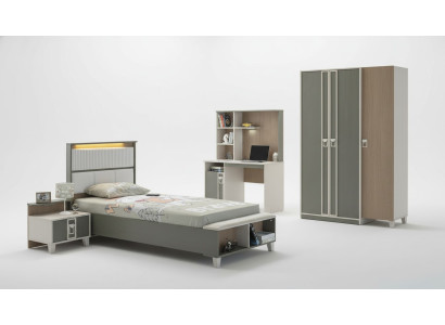 Chambre d'enfant Suite Lit Lit pour enfants Mobilier pour enfants Gris Bois Ensemble 4 pièces