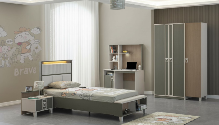 Suite de mobilier pour enfants Chambre d'enfants Lit Lit d'enfant Gris Bois Ensemble 4 pièces
