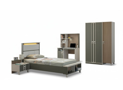 Suite de mobilier pour enfants Chambre d'enfants Lit Lit d'enfant Gris Bois Ensemble 4 pièces