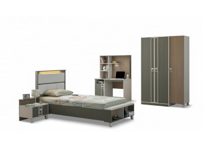 Suite de mobilier pour enfants Chambre d'enfants Lit Lit d'enfant Gris Bois Ensemble 4 pièces