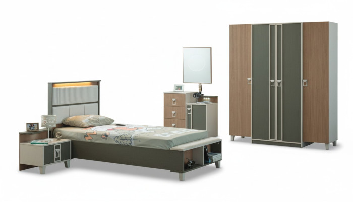 Ensemble de meubles pour enfants Complete Childrens Bed en bois gris 5 pièces pour la chambre d'enfants.