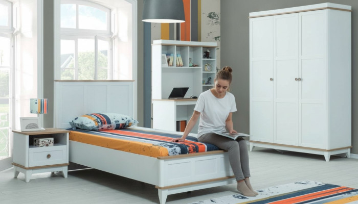 Lit de jeunesse mobilier pour enfants lit d'enfant complet en bois blanc ensemble de 4 pièces moderne
