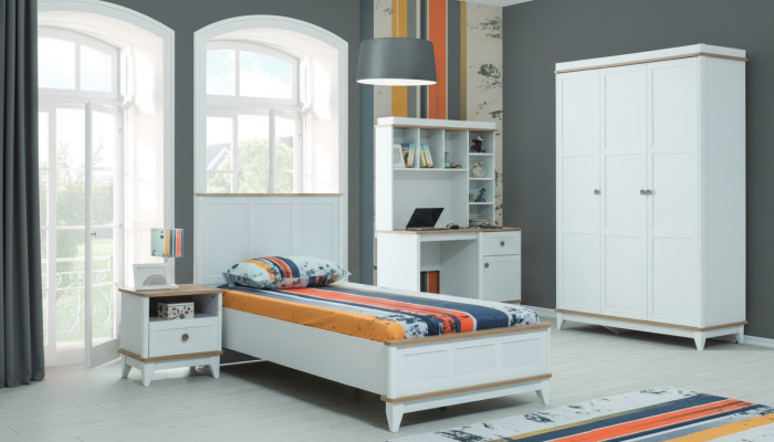 Lit de jeunesse mobilier pour enfants lit d'enfant complet en bois blanc ensemble de 4 pièces moderne