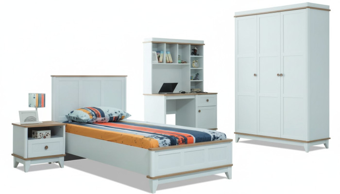Lit de jeunesse mobilier pour enfants lit d'enfant complet en bois blanc ensemble de 4 pièces moderne