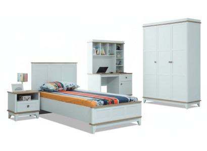 Lit de jeunesse mobilier pour enfants lit d'enfant complet en bois blanc ensemble de 4 pièces moderne