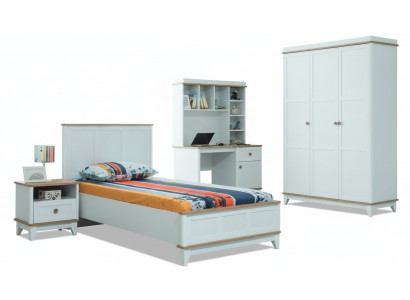 Lit de jeunesse mobilier pour enfants lit d'enfant complet en bois blanc ensemble de 4 pièces moderne