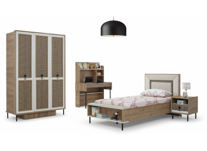 Moderne ensemble de chambre d'enfant complet - Lit d'enfant en bois brun 4 pièces - Neuf
