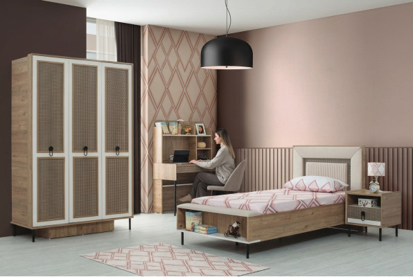 Suite de meubles pour enfants chambre d'enfants lit lit d'enfants bois marron ensemble 4 pièces