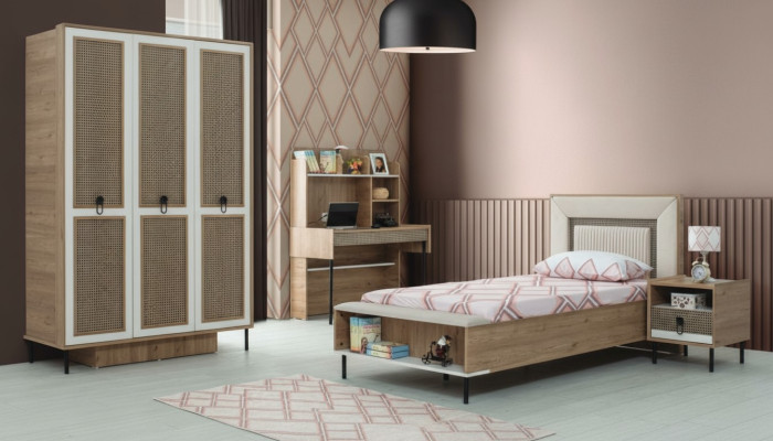 Suite de meubles pour enfants chambre d'enfants lit lit d'enfants bois marron ensemble 4 pièces