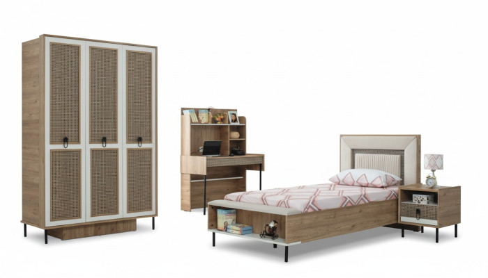 Suite de meubles pour enfants chambre d'enfants lit lit d'enfants bois marron ensemble 4 pièces