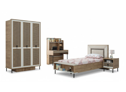 Suite de meubles pour enfants chambre d'enfants lit lit d'enfants bois marron ensemble 4 pièces