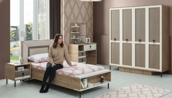 Chambre d'enfants Suite Lit Lits pour enfants Meubles pour enfants Marron Bois Ensemble 5 pièces