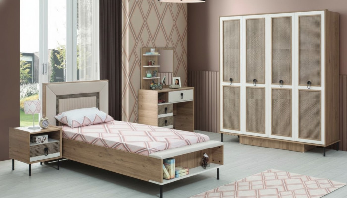 Chambre d'enfants Suite Lit Lits pour enfants Meubles pour enfants Marron Bois Ensemble 5 pièces