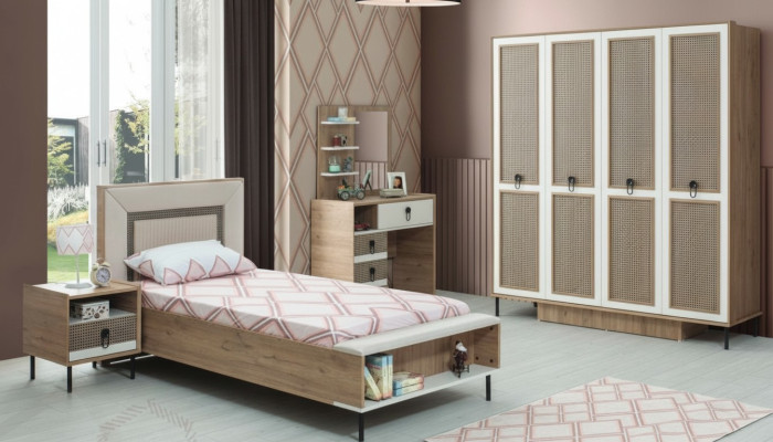 Chambre à coucher Ensembles de jeunes Lit pour enfants Lit d'enfants Brun Ensemble de bois 5 pièces Lit Moderne