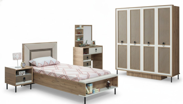 Chambre à coucher Ensembles de jeunes Lit pour enfants Lit d'enfants Brun Ensemble de bois 5 pièces Lit Moderne
