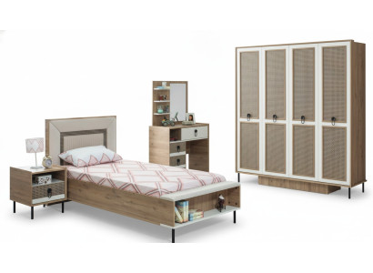 Chambre à coucher Ensembles de jeunes Lit pour enfants Lit d'enfants Brun Ensemble de bois 5 pièces Lit Moderne