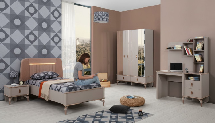 Meubles pour enfants chambre de filles lit pour enfants lit d'enfant bois beige ensemble de 4 pièces