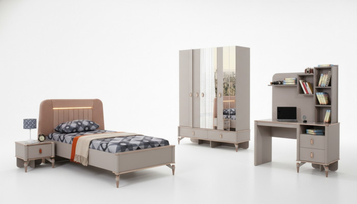Meubles pour enfants chambre de filles lit pour enfants lit d'enfant bois beige ensemble de 4 pièces