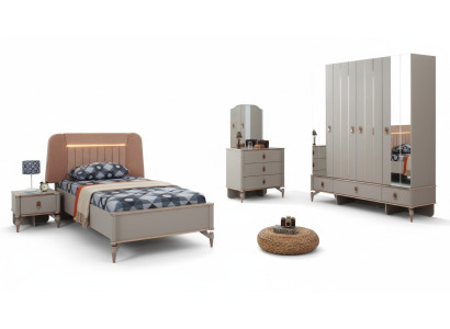 Lit complet pour enfants en bois beige 5 pièces moderne