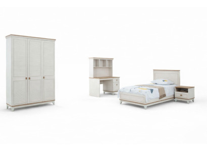 Ensemble de chambre à coucher Lit de jeunesse Lit d'enfants Ensemble en bois blanc 4 pièces Lit moderne.
