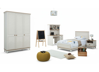 Lit d'enfant Ensemble de chambre à coucher Lit de jeunesse Blanc Ensemble en bois 4 pièces