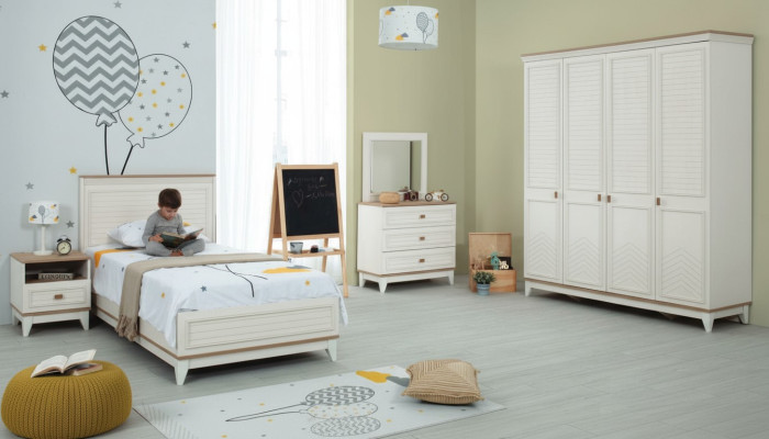 Suite Chambre d'enfants Lit Lit pour enfants Mobilier pour enfants Blanc Bois Ensemble 5 pièces