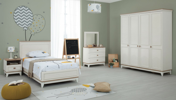 Suite Chambre d'enfants Lit Lit pour enfants Mobilier pour enfants Blanc Bois Ensemble 5 pièces