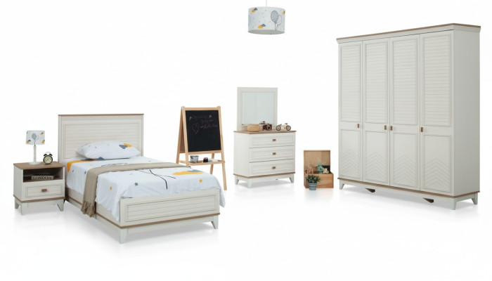 Suite Chambre d'enfants Lit Lit pour enfants Mobilier pour enfants Blanc Bois Ensemble 5 pièces