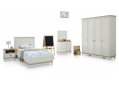 Suite Chambre d'enfants Lit Lit pour enfants Mobilier pour enfants Blanc Bois Ensemble 5 pièces