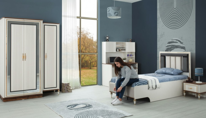 Lit complet pour jeunes enfants ensemble de meubles d'enfants lit blanc en bois 4 pièces modernes