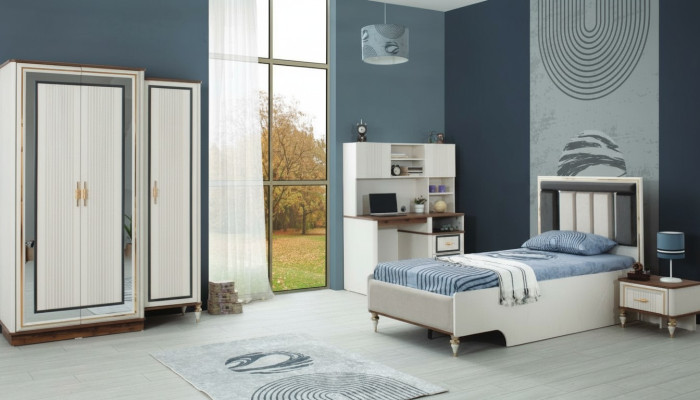 Lit complet pour jeunes enfants ensemble de meubles d'enfants lit blanc en bois 4 pièces modernes