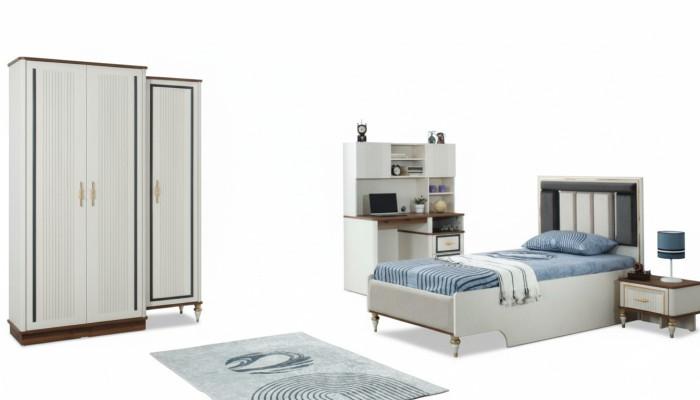 Lit complet pour jeunes enfants ensemble de meubles d'enfants lit blanc en bois 4 pièces modernes