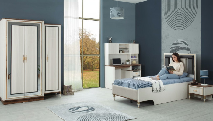 Meubles pour enfants Chambre d'enfants Lit Lit d'enfant Blanc Bois Ensemble de 4 pièces Tables