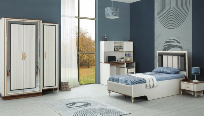 Meubles pour enfants Chambre d'enfants Lit Lit d'enfant Blanc Bois Ensemble de 4 pièces Tables