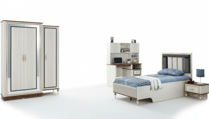 Meubles pour enfants Chambre d'enfants Lit Lit d'enfant Blanc Bois Ensemble de 4 pièces Tables