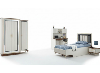 Meubles pour enfants Chambre d'enfants Lit Lit d'enfant Blanc Bois Ensemble de 4 pièces Tables