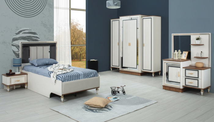 Ensemble de chambre à coucher Lit jeunesse Lit pour enfants Ensemble en bois blanc 5 pièces Lit moderne