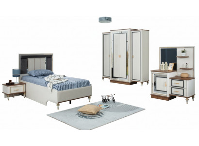 Ensemble de chambre à coucher Lit jeunesse Lit pour enfants Ensemble en bois blanc 5 pièces Lit moderne