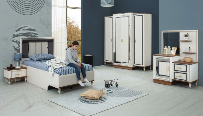 Suite Chambre Enfant Lit Lit Enfant Mobilier Enfant Blanc Bois Ensemble 5 pièces