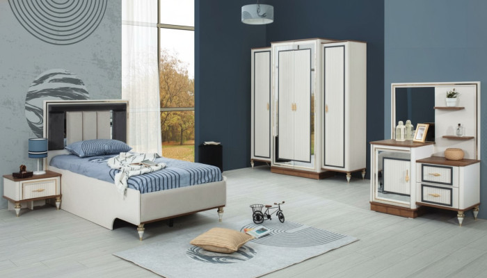 Suite Chambre Enfant Lit Lit Enfant Mobilier Enfant Blanc Bois Ensemble 5 pièces
