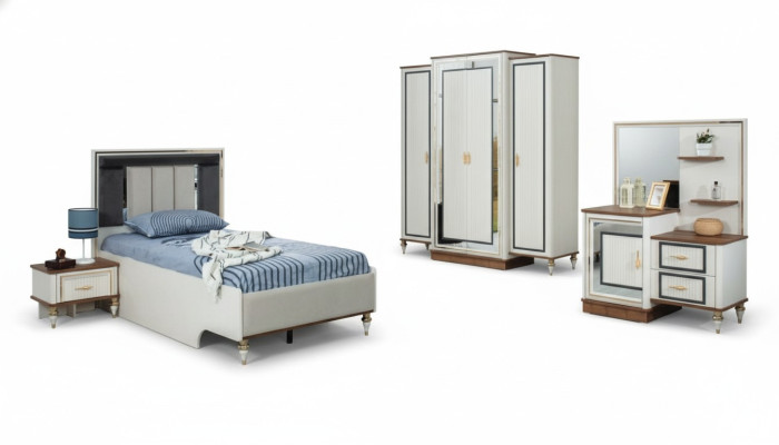 Suite Chambre Enfant Lit Lit Enfant Mobilier Enfant Blanc Bois Ensemble 5 pièces
