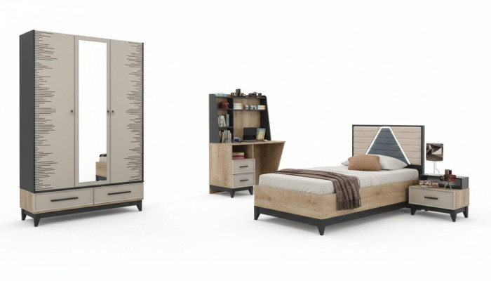 Meubles pour enfants lit pour jeunes chambre d'enfant lit pour enfant bois marron ensemble de 4 pièces