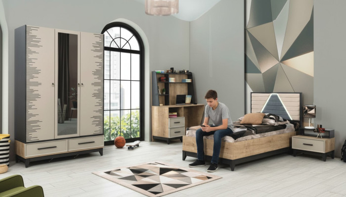 Ensemble complet de meubles pour enfants lit de jeunesse en bois ensemble de 4 pièces chambre d'enfant marron